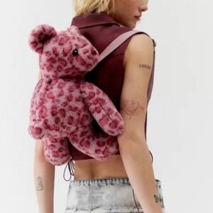 Silence + Noise Pink Leopard Print Teddy Bear Backpack